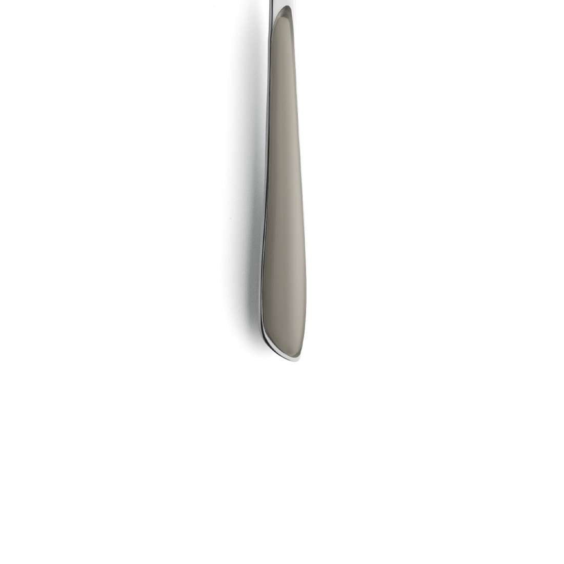 Ein einzelnes silbernes Buttermesser, von oben auf weißem Hintergrund fotografiert – perfekt kombinierbar mit dem Kuppels PRISMA Kuchengabel-Set 6-teilig taupe für eine elegante Tischdekoration.