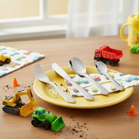 BAUSTELLENHELDEN Kinderbesteck Set 4-teilig - kuppels-home.de