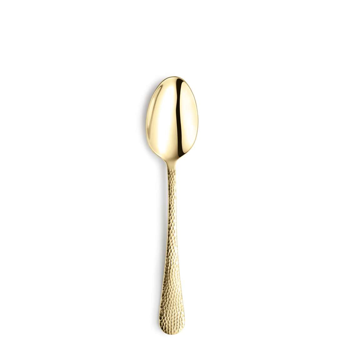 Der Kuppels Home CRYSTAL Besteckset 30-teilig PVD Champagnerlöffel ist mit einem gehämmerten Stiel auf einem schlichten weißen Hintergrund abgebildet.