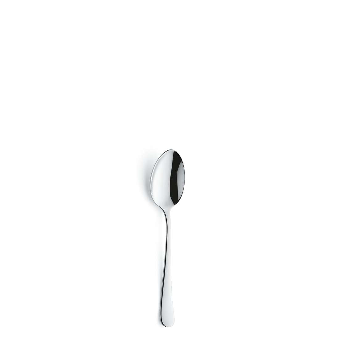 Ein einzelner Löffel aus dem Kuppels Home DELIA Besteckset 30-teilig mit modernem Design steht mittig auf einem schlichten weißen Hintergrund.