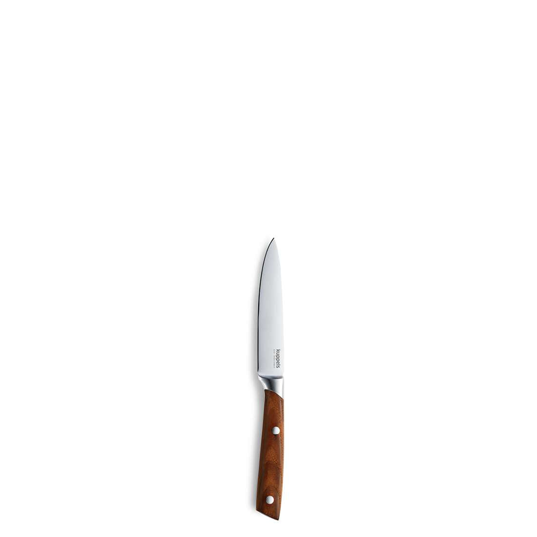 Das Kuppels AVID Spickmesser aus rostfreiem Stahl mit scharfer Klinge und einem Eschenholzgriff mit zwei Nieten steht aufrecht auf einem schlichten weißen Hintergrund.