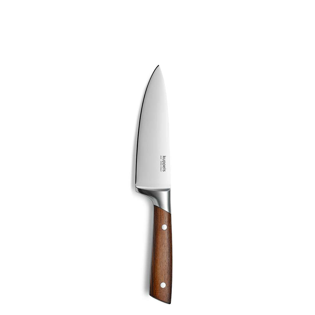 Das Kuppels AVID Kochmesser 6" verfügt über eine glänzende Klinge aus rostfreiem 50CrMoV15-Stahl und einen Griff aus Eschenholz mit zwei Metallnieten, abgebildet auf einem schlichten weißen Hintergrund.