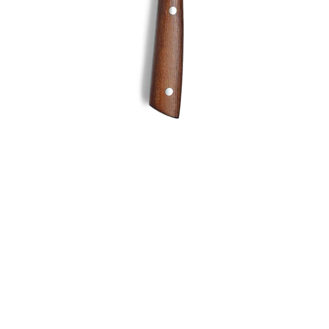 Das Kuppels AVID Kochmesser 8" mit braunem Eschenholzgriff und scharfer 50CrMoV15-Klinge wird vertikal vor einem weißen Hintergrund abgebildet, wobei nur der obere Griff und ein Teil der Klinge zu sehen sind.