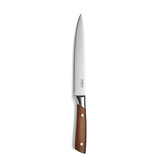 Das Kuppels AVID Tranchiermesser verfügt über eine glänzende Klinge aus 50CrMoV15-Stahl und einen Griff aus braunem Eschenholz vor weißem Hintergrund.