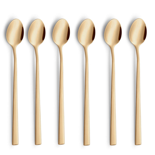 VISTA long drink/latte macchiato spoon set, 6 pieces, PVD gold