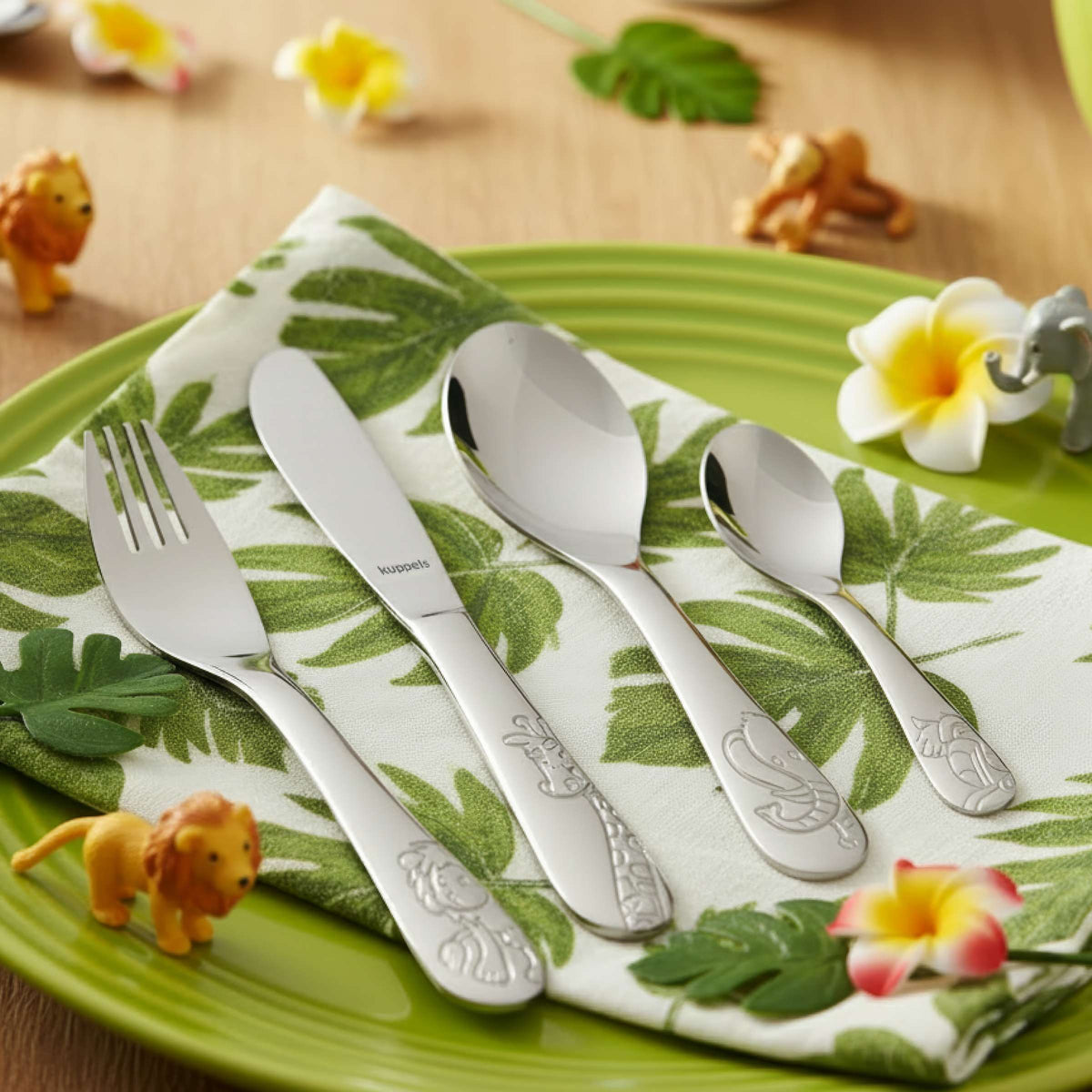 DSCHUNGELTIERE Kinderbesteck mit niedlichen Tiermotiven – perfekt für kleine Abenteurer. Rostfrei & spülmaschinenfest. ❤️ Jetzt kaufen!