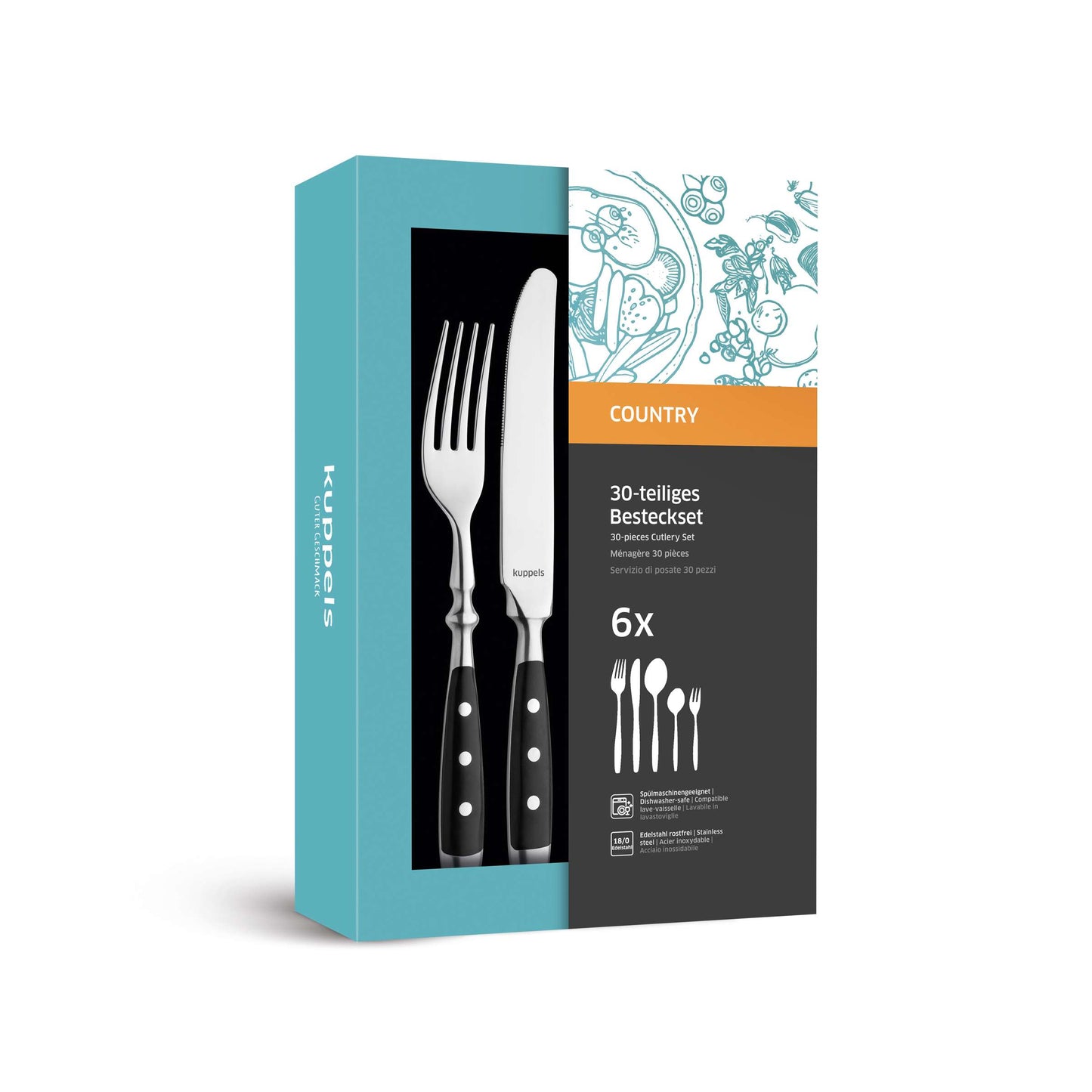 COUNTRY cutlery set 30-piece black