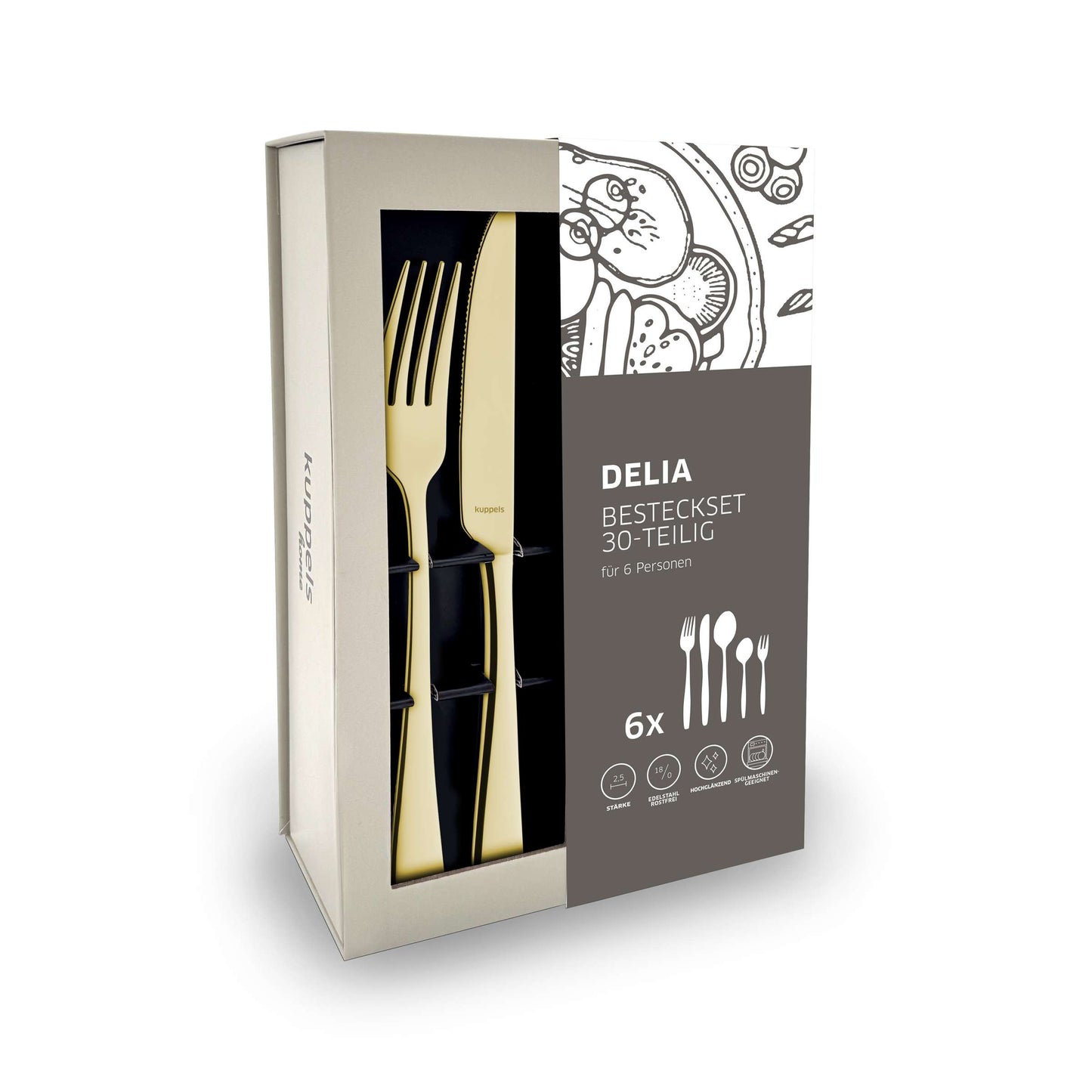 DELIA cutlery set 30-piece PVD champagne